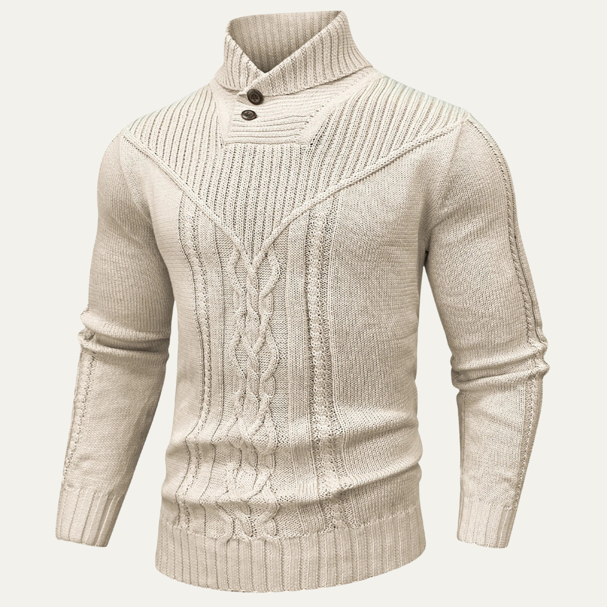 Men's Ribbed Knit Sweater Button Neck Winter Wool