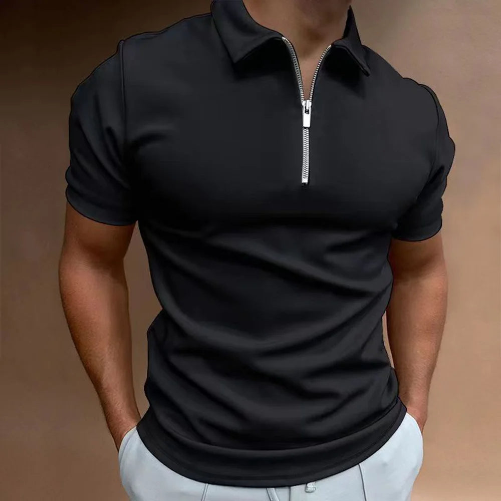 Men's Zip Collar Polo Shirt Comfortable Casual