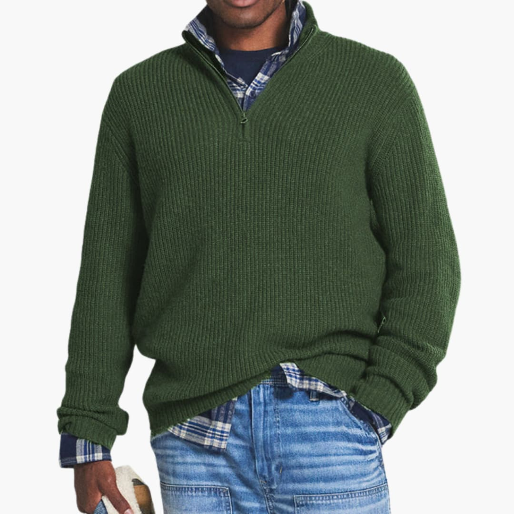 Men's Ribbed Knit Pullover Sweater Half-Zip