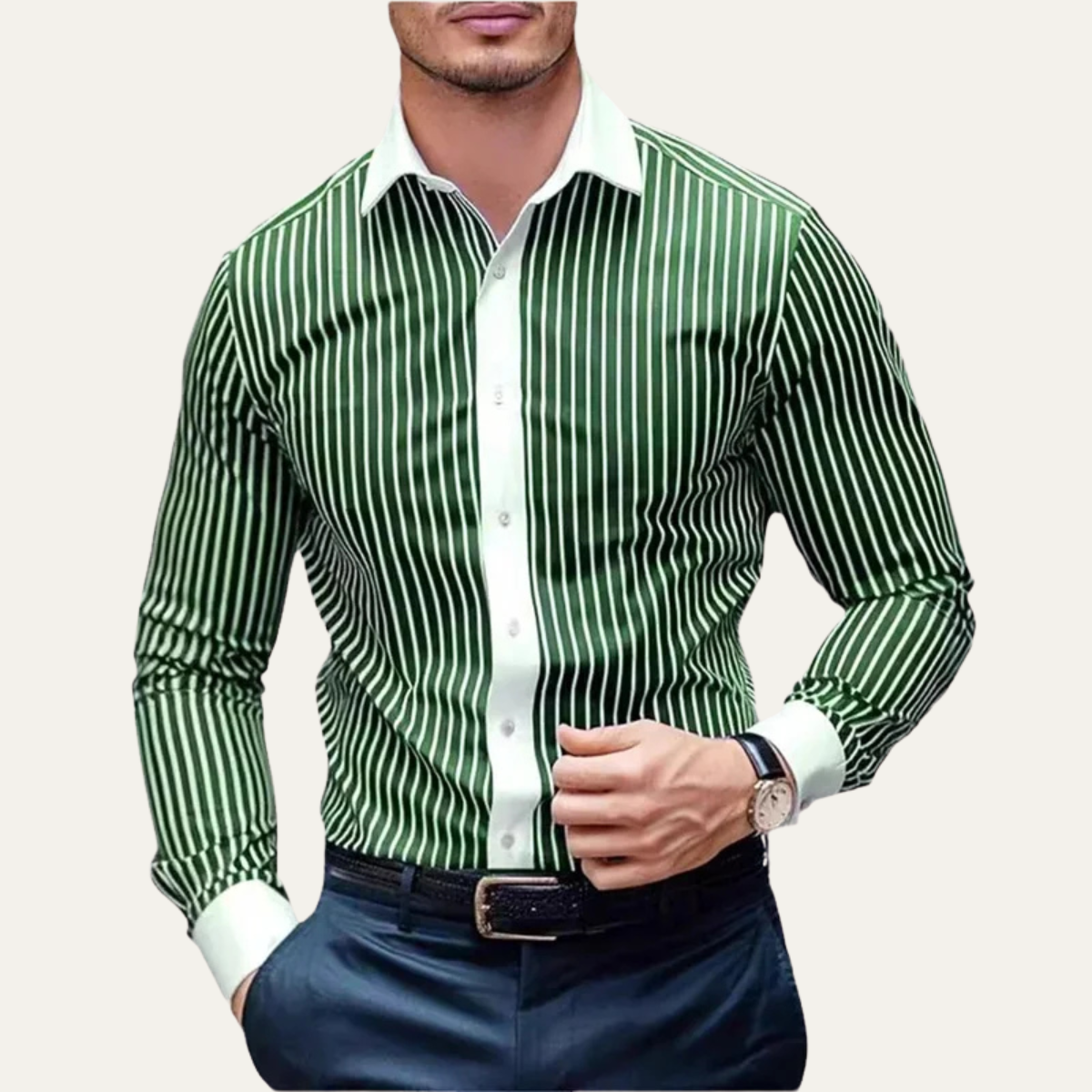 Men's Casual Shirt Multicolor Vertical Stripe Cotton