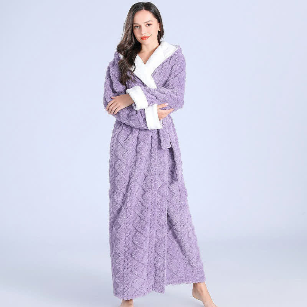 Women's Hooded Flannel Bathrobe Thick