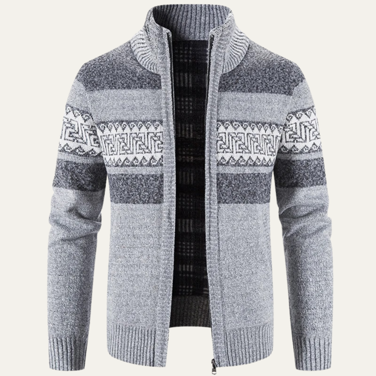 Men's Knit Zip Jacket Warm Patterned Winter