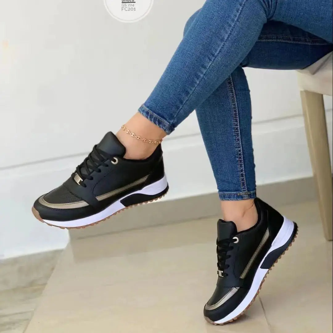 Women's Leather Sneakers Mesh Patchwork Design