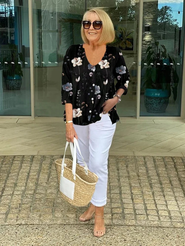 Women's V-Neck Floral Blouse