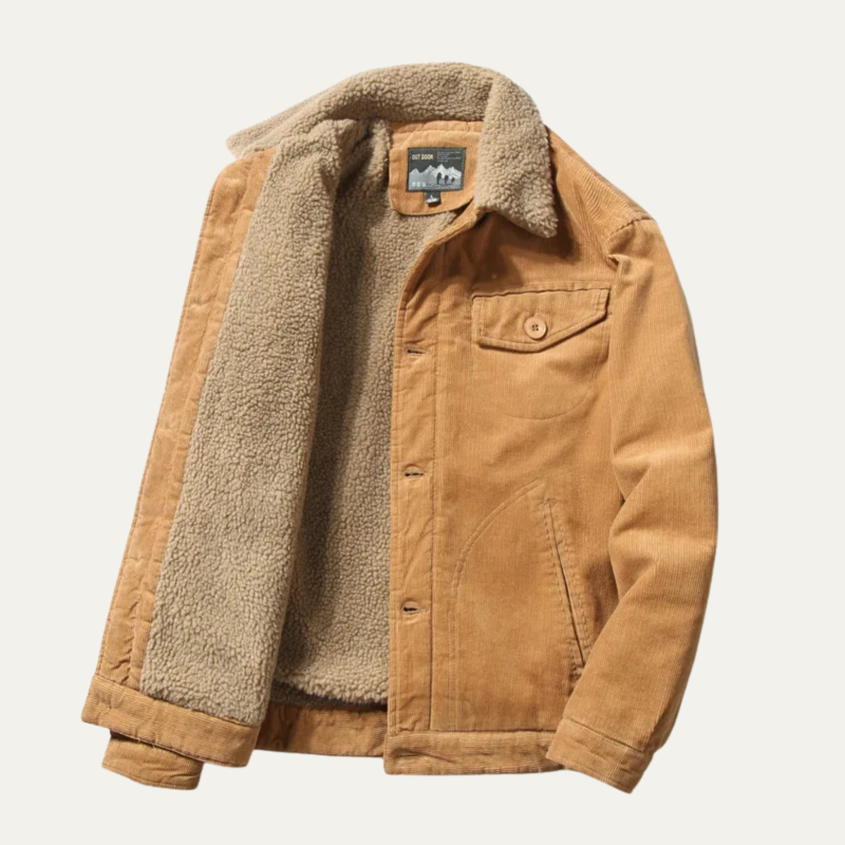 Men's Corduroy Jacket Turn Down Collar Brown
