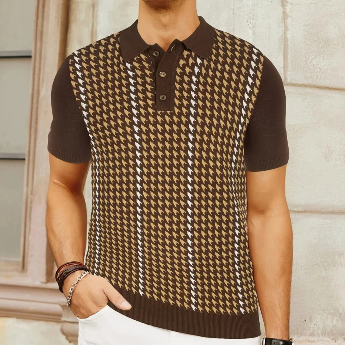 Amarone Men's Knit Polo Contrast Pattern Shirt