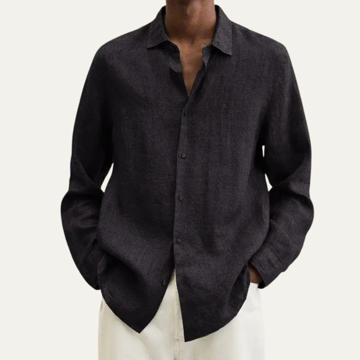 Alderhill Men's Linen Cotton Shirt Turn Down Collar Breathable