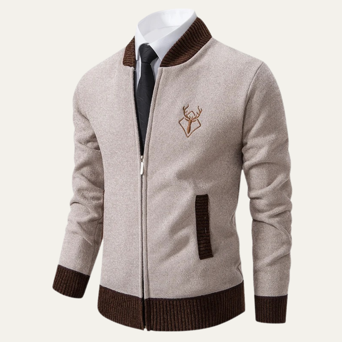 Men's Embroidered Knit Zip Sweater
