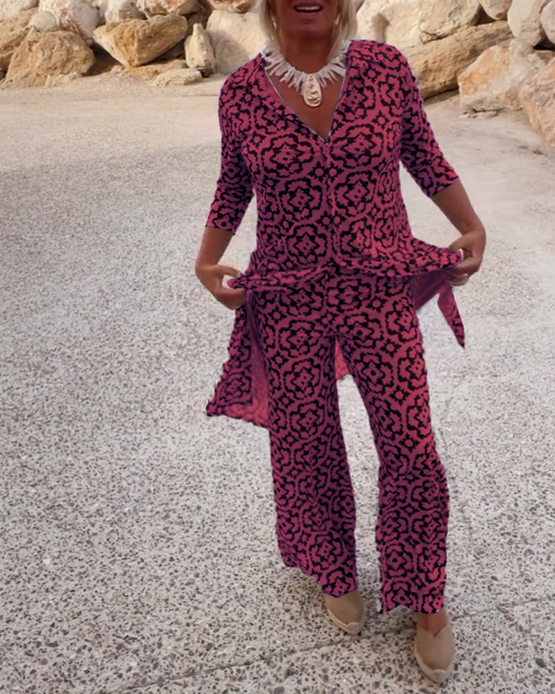 Women's Printed Two-Piece Set Everyday Wear