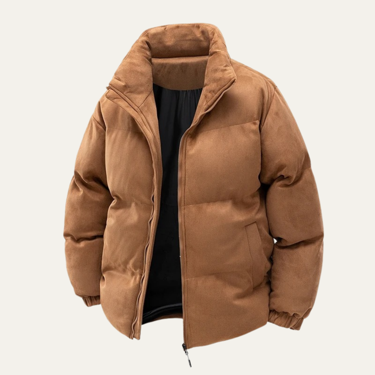 Men's Suede Puffer Jacket Cotton Padded Tan