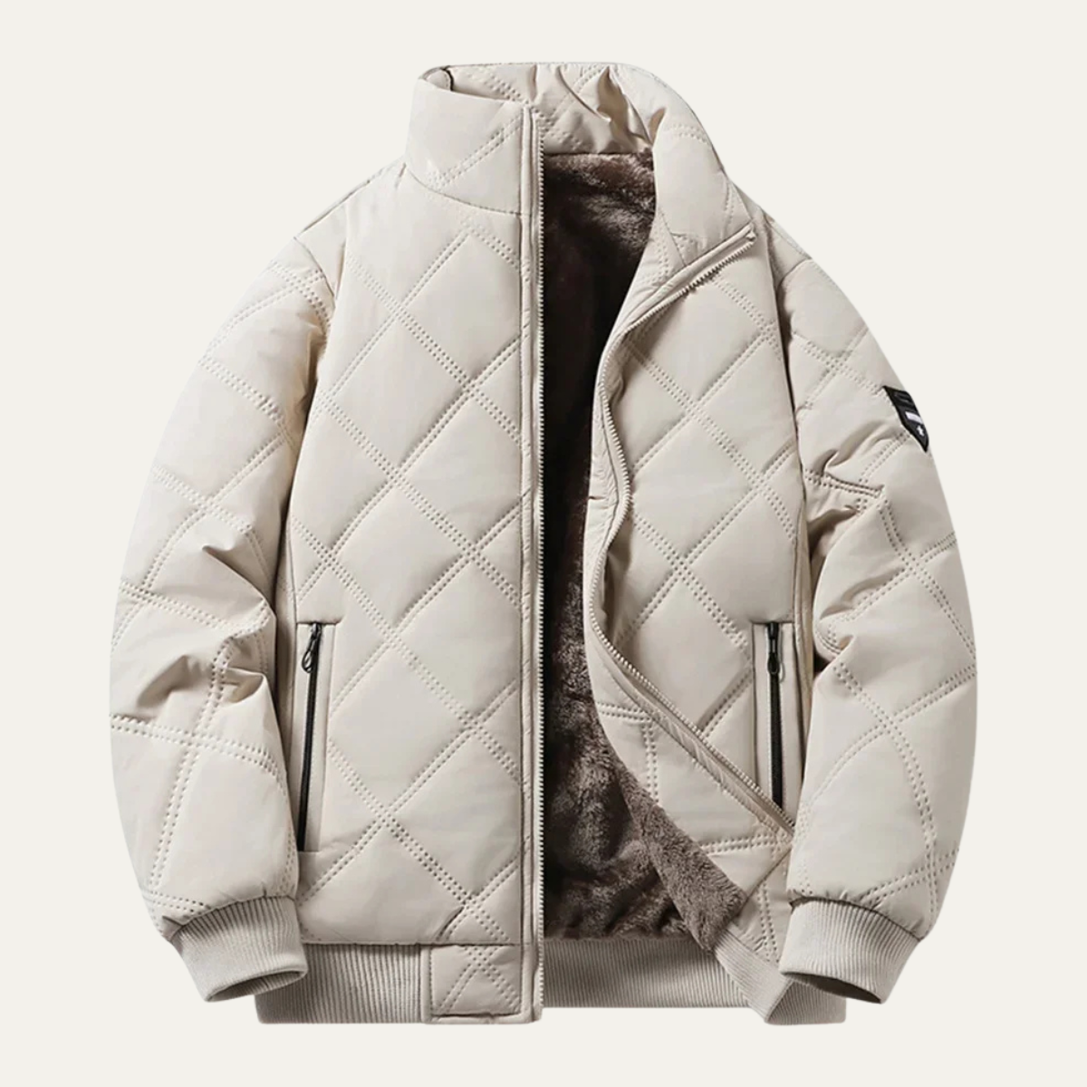 Men's Quilted Jacket Windproof Thermal Padded Coat Fleece Lining