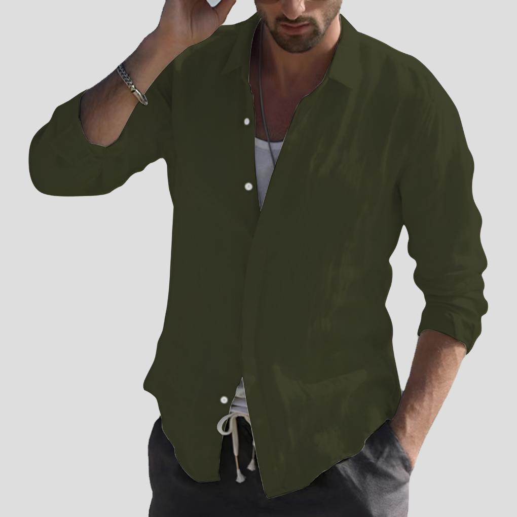 Linen Shirt With Turn Down Collar