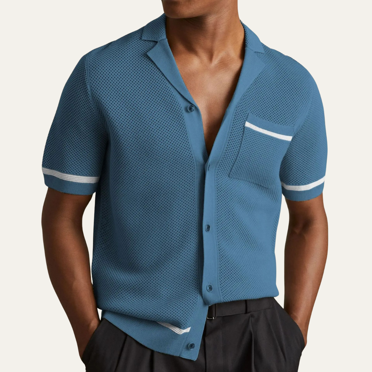 Men's Hollow Knit Cardigan Shirt Casual