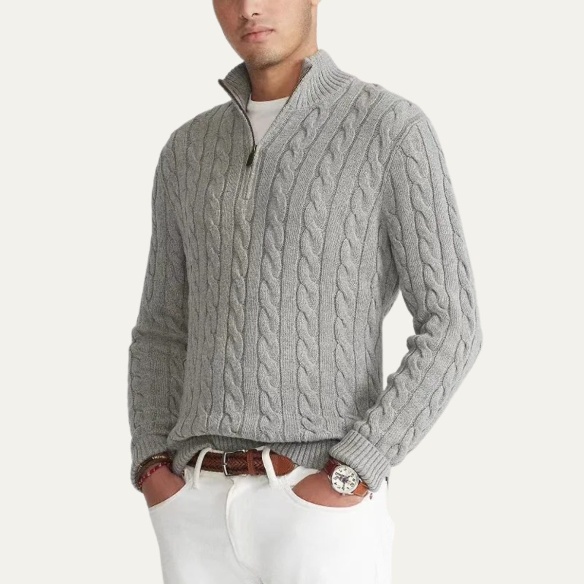 Men's Mock Neck Knitted Sweater Half Zip