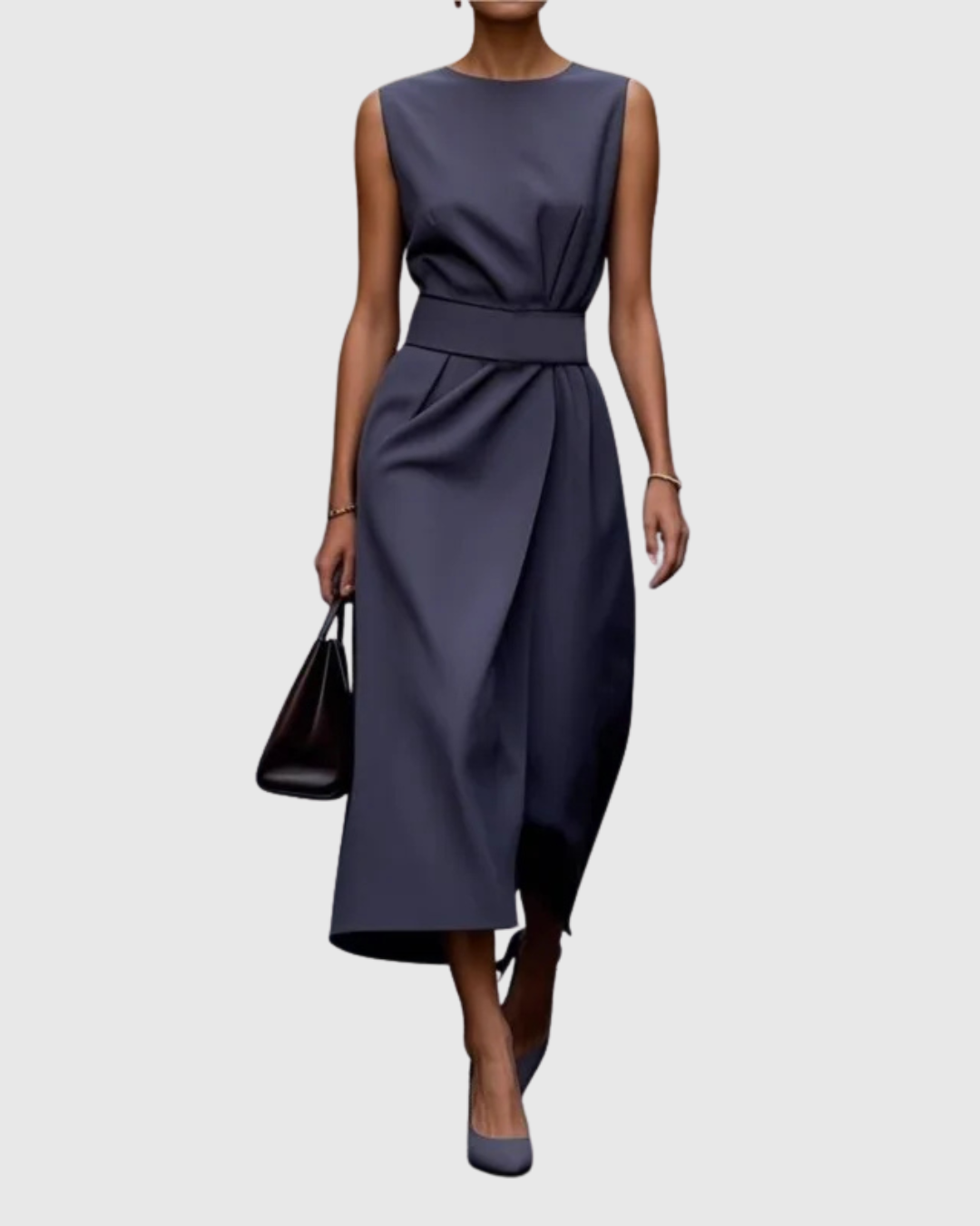Vera Women's Sleeveless Midi Dress Twist Waist Round Neck