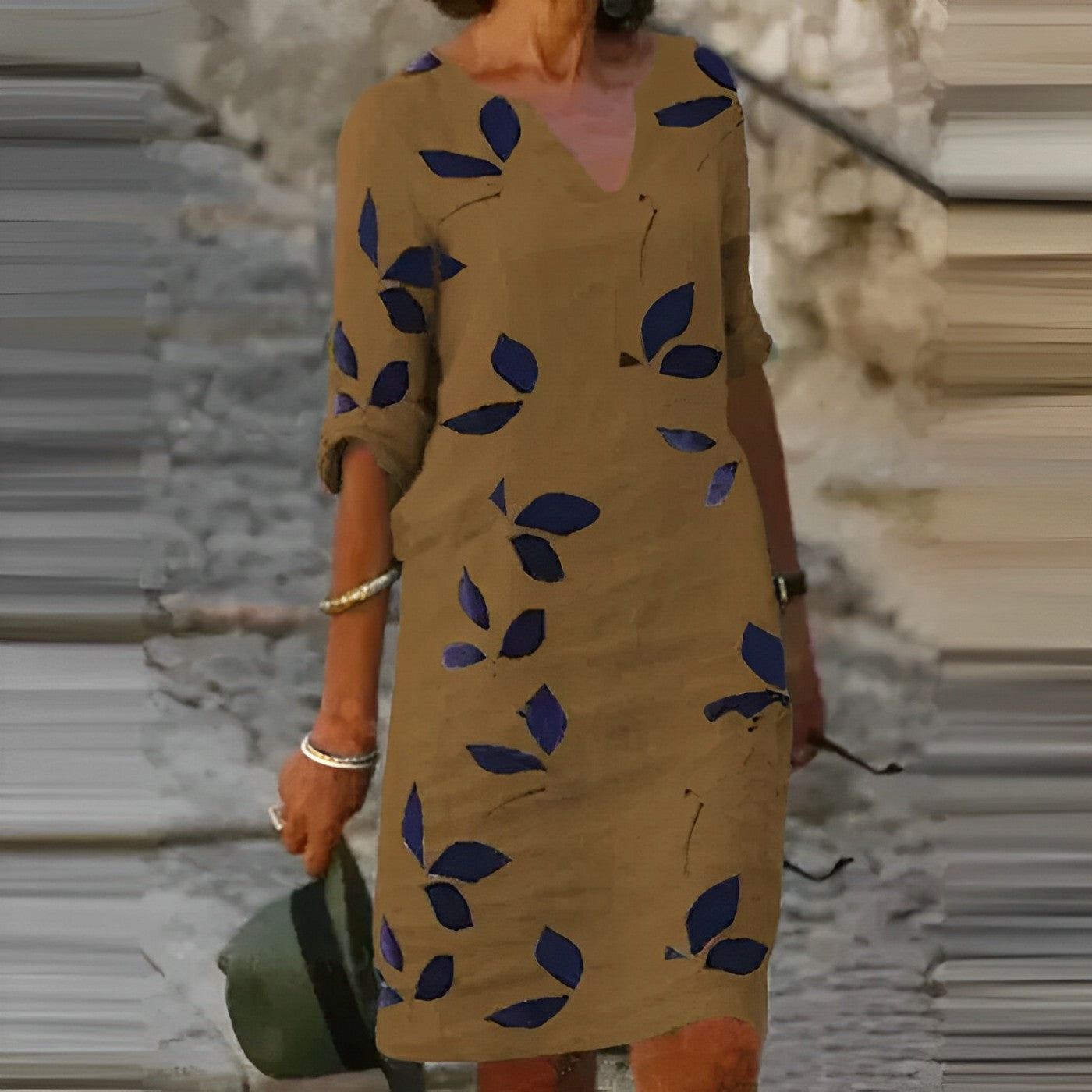 Women's Fall Leaf Print Maxi Dress Flowing Silhouette