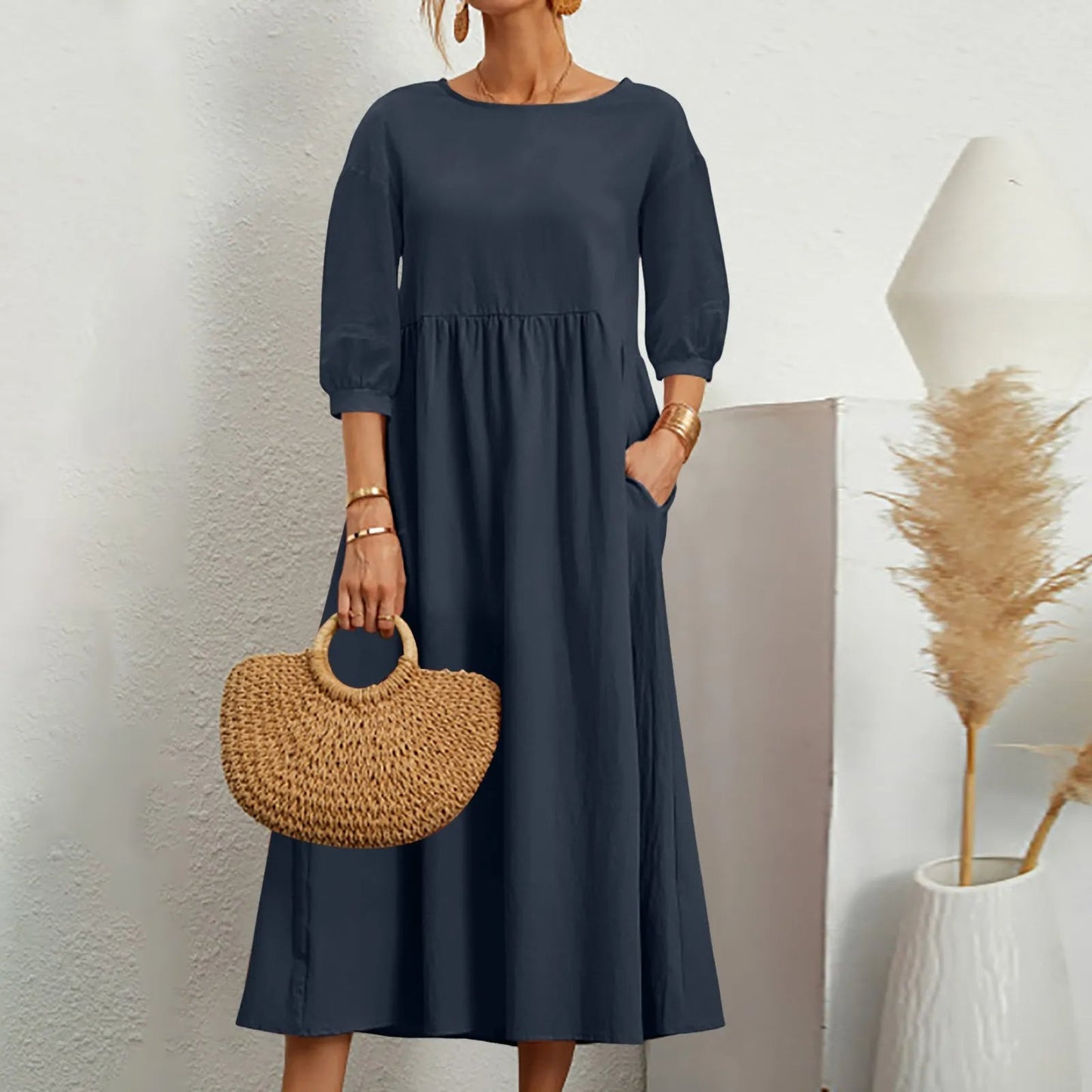 Women's Patchwork Midi Dress Comfortable Loose Fit