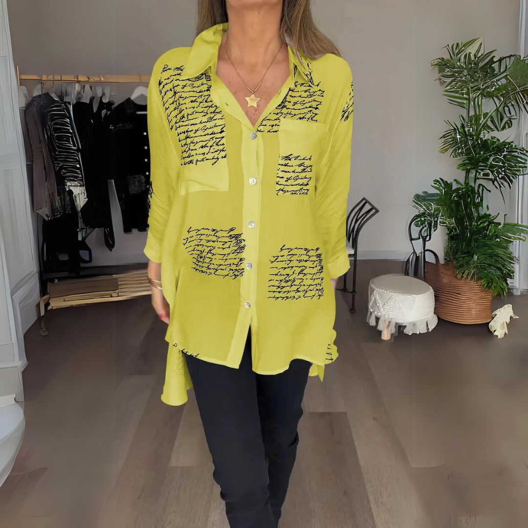 Women's Handwritten Button Up Cotton Shirt