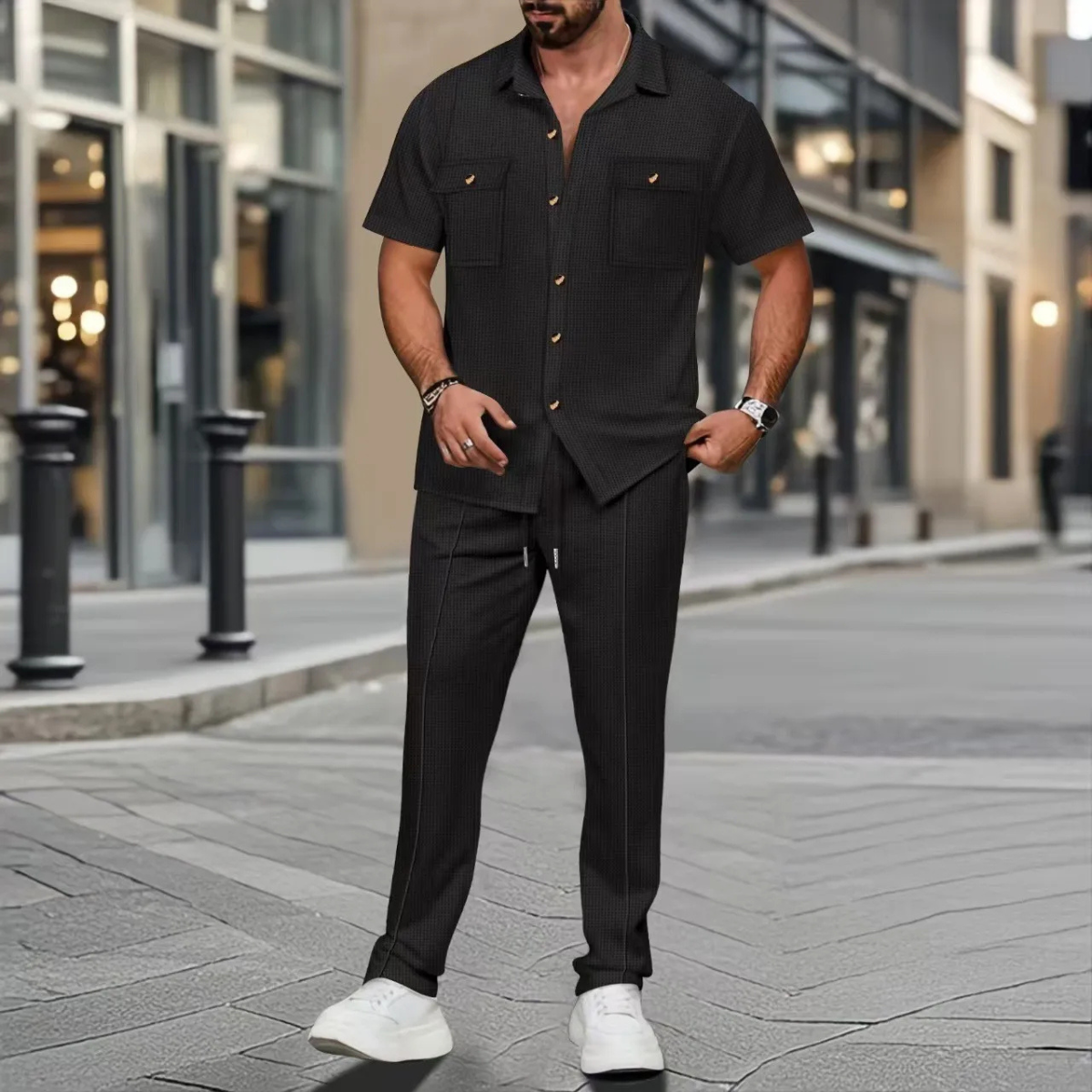 Men's Casual Button Up Shirt Pants Set