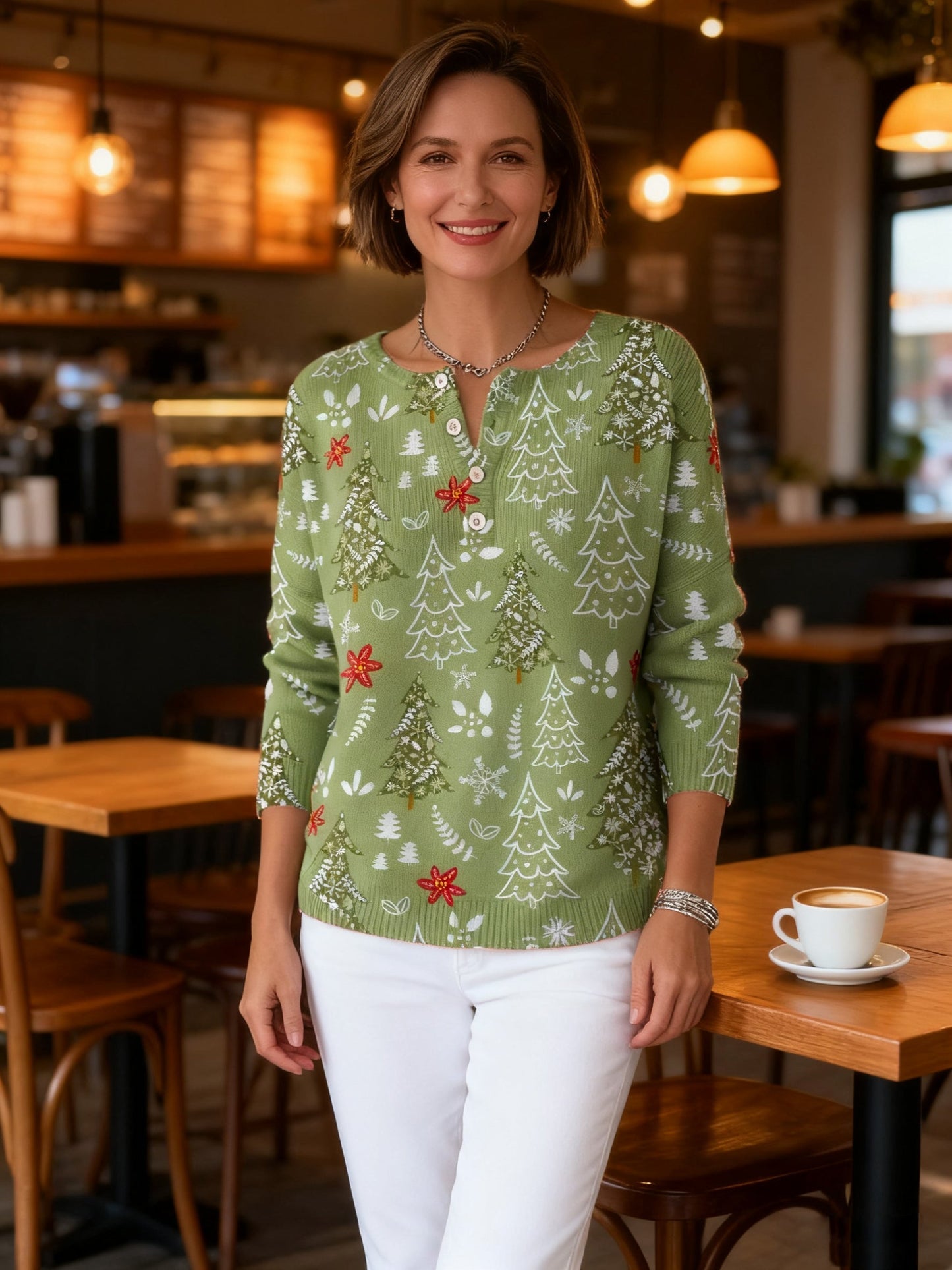Women's Christmas Sweater Button Front