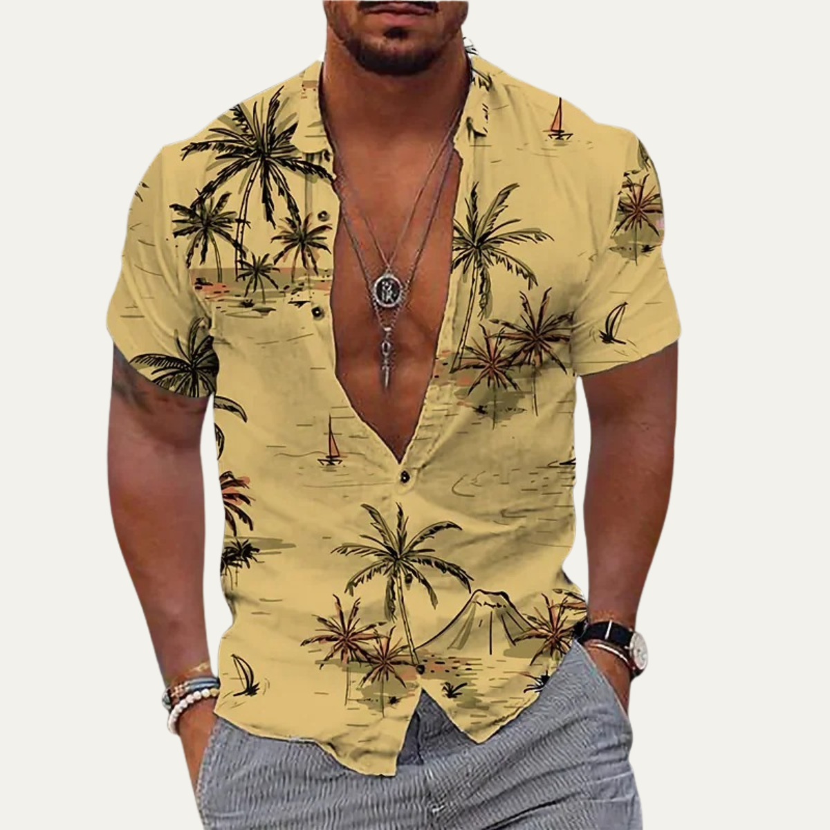 Men's Hawaiian Shirt Coconut Print Cotton Relaxed Fit
