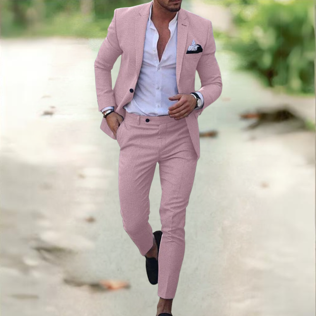 Men's 2 Piece Suit Buttoned Jacket Pants