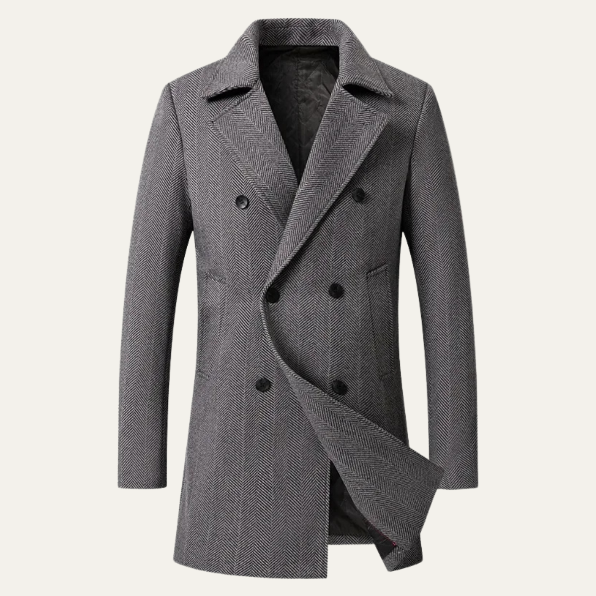 Men's Wool Tweed Overcoat Herringbone Pattern