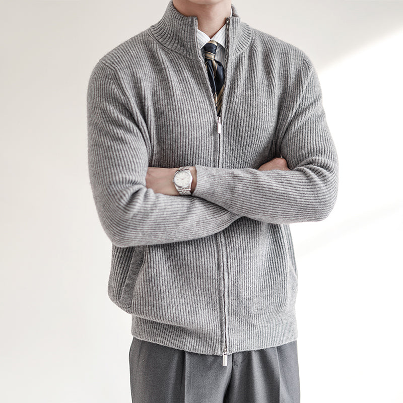 Men's Slim Fit Ribbed Cardigan Zip Front