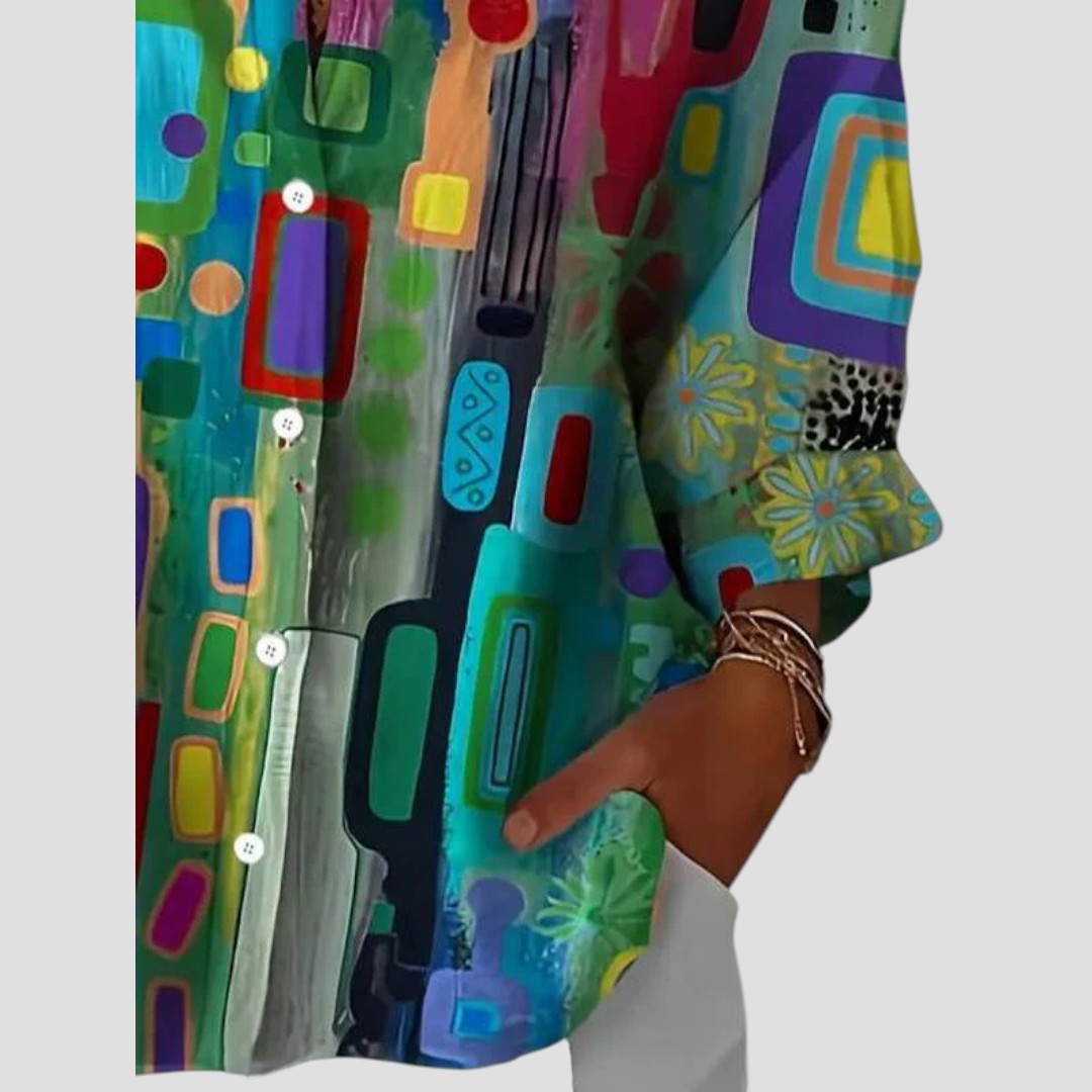 Women's Long Sleeve Abstract Print Blouse