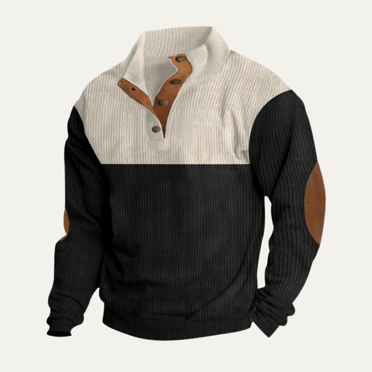 Men's Corduroy Sweater Color Block Suede Elbow Patches