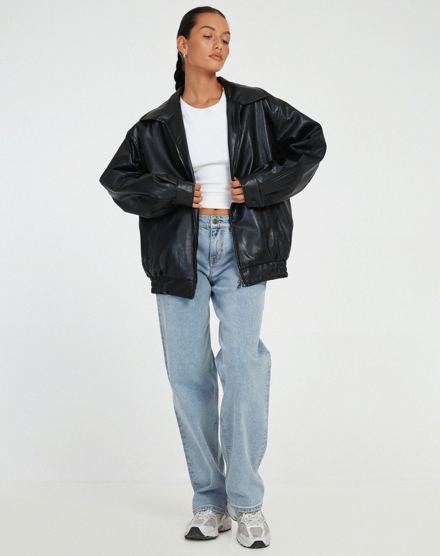 Women's Leather Oversized Jacket Black