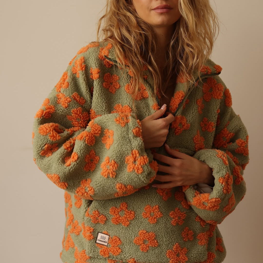 Women's Quarter-Zip Floral Sweater