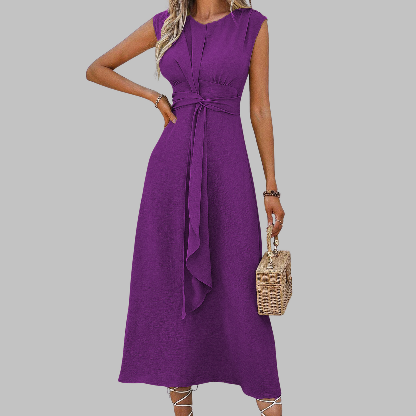 Women's Sleeveless Dress Waist Tie Detail