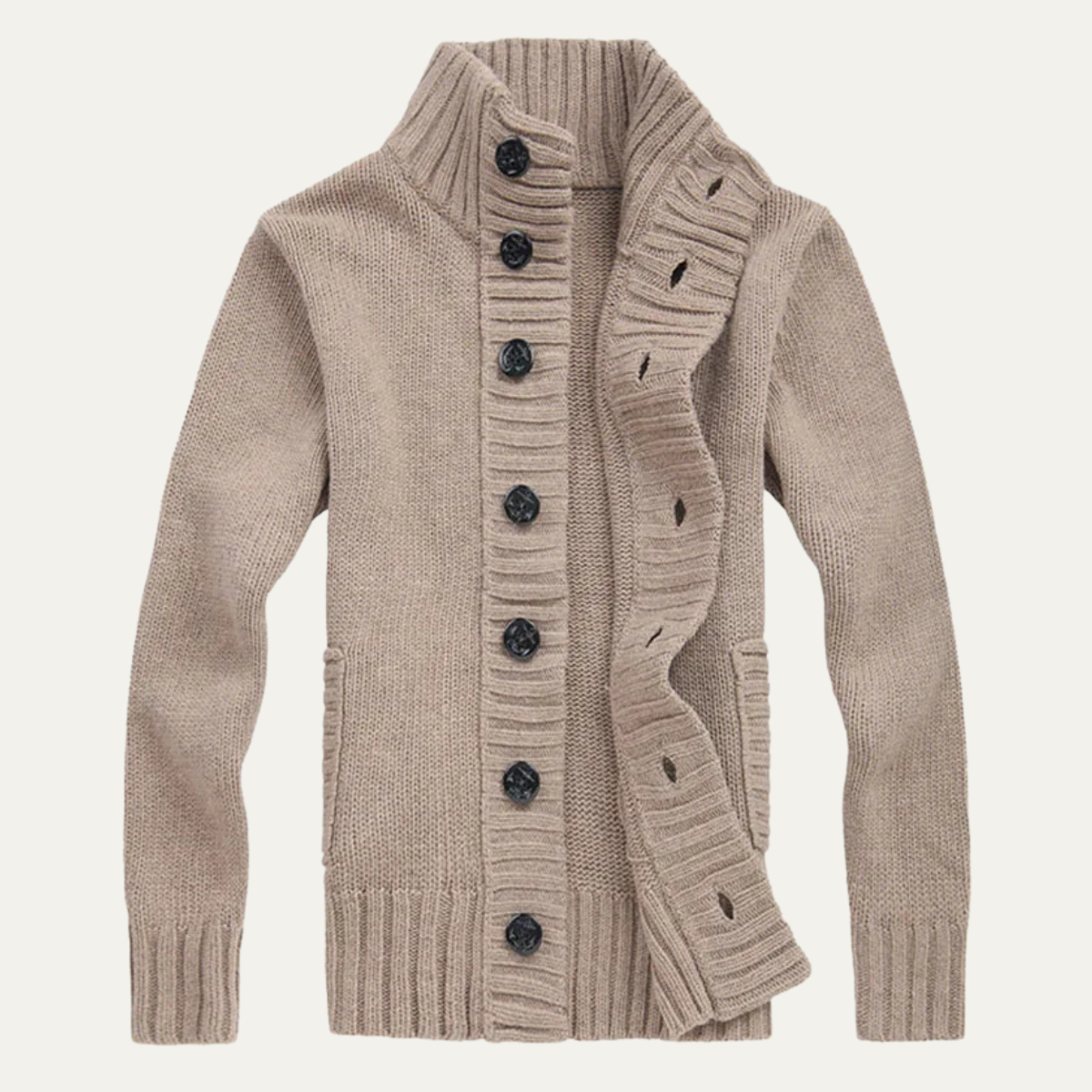 Men's Chunky Knit Cardigan High Neck Button Up Winter
