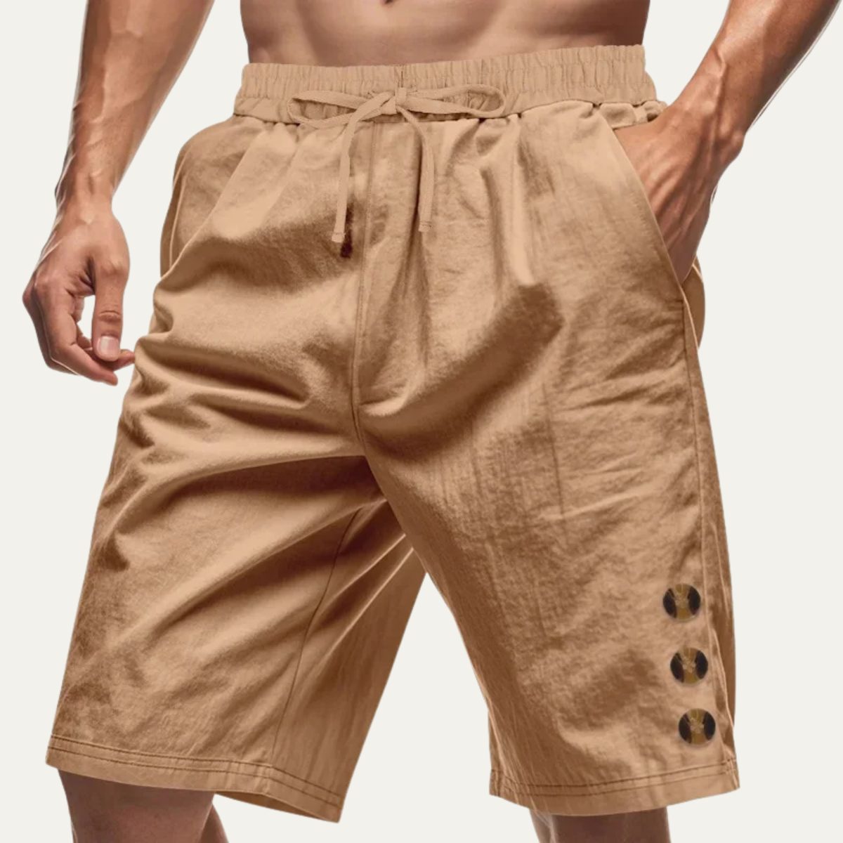 Men's Summer Shorts Cotton Drawstring Beige