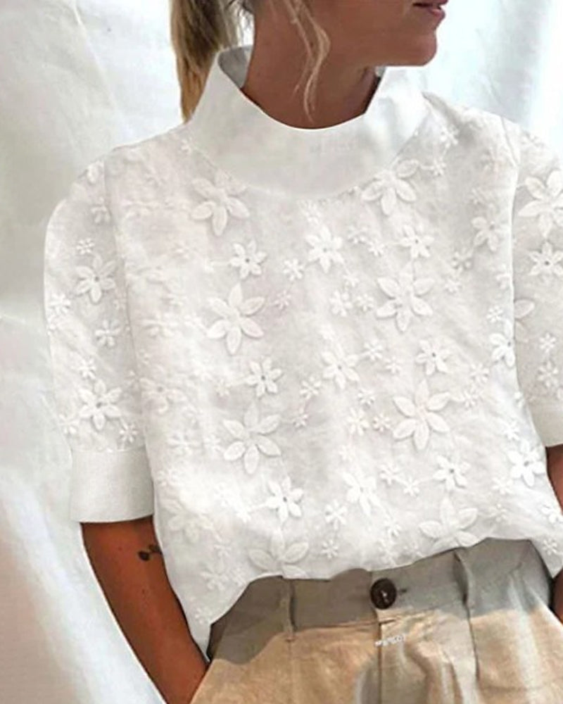 Women's Embroidered Mock Neck Blouse - Vonnera