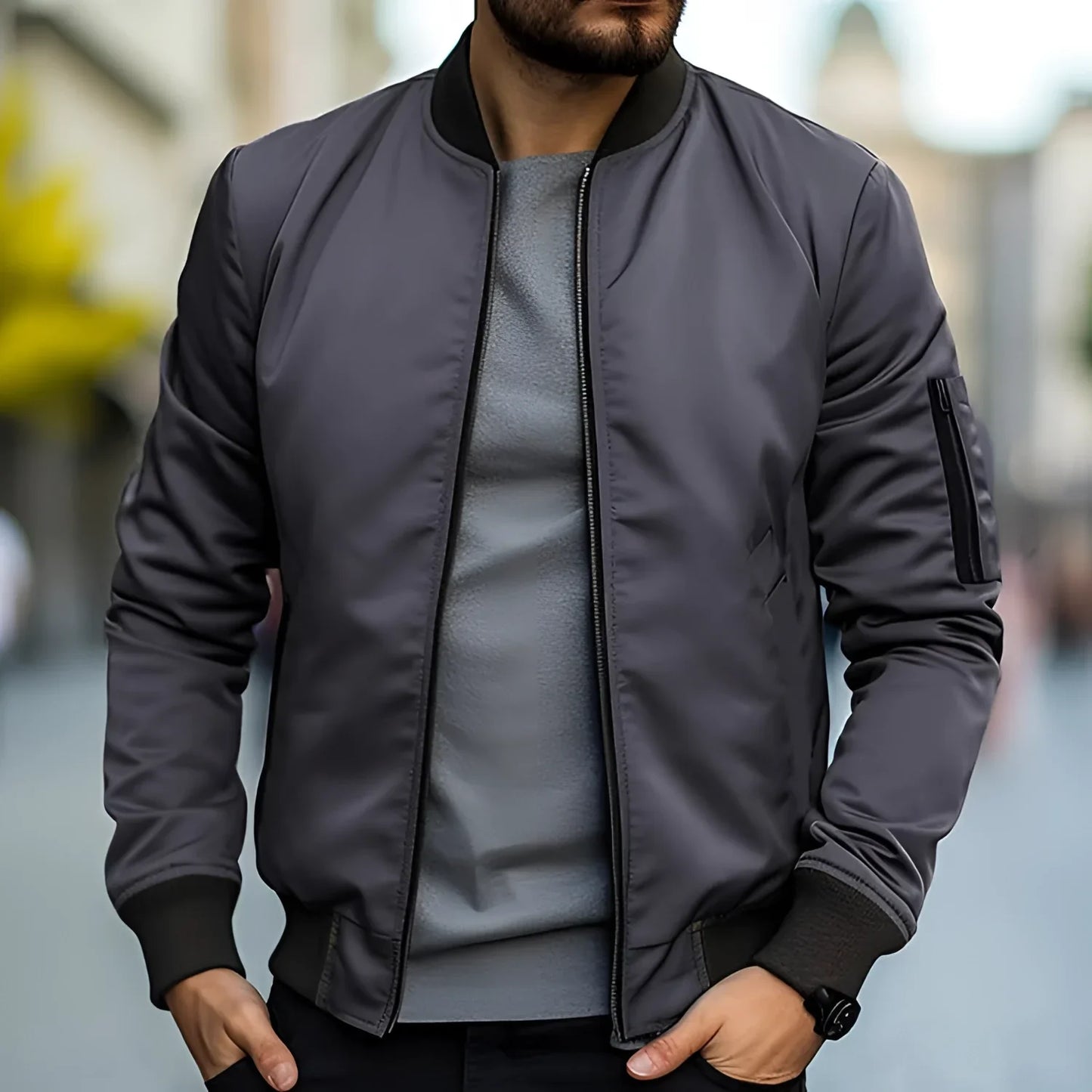 Men's Black Bomber Jacket Lightweight