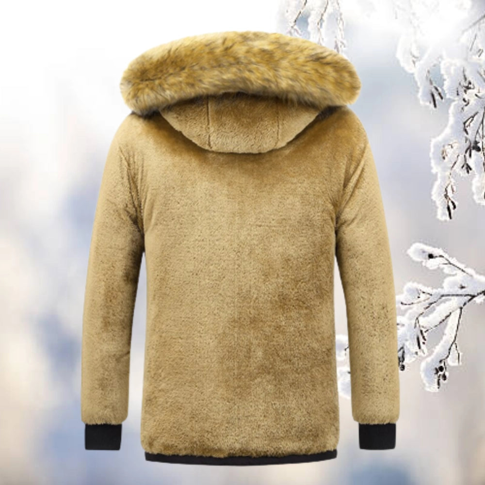 Men's Quilted Navy Parka Jacket Insulated Fur Hood