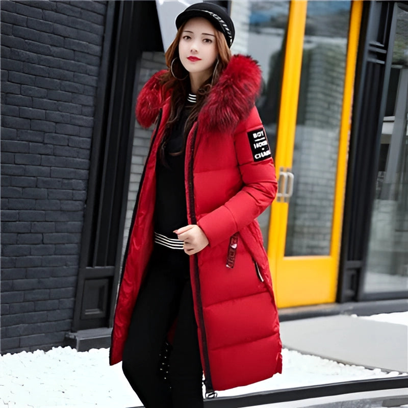 Women's Insulated Puffer Coat Faux Fur Hood Black