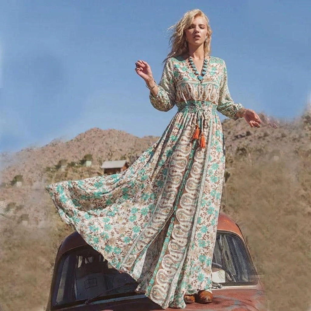 V-Neck Floral Maxi Dress for Women – Effortless Boho Style & Comfort Caliboot