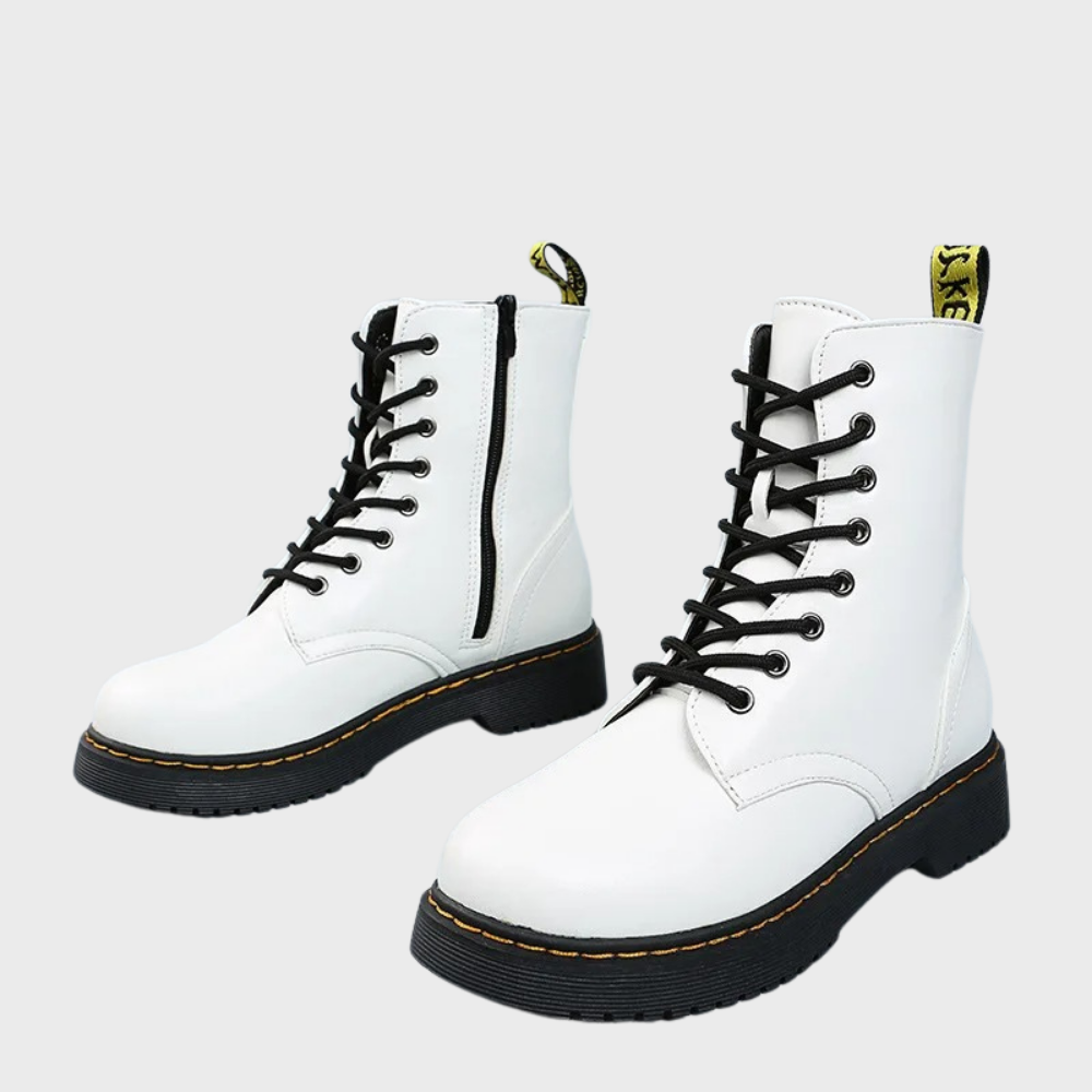 Women's Combat Boots Lace-Up Leather Black