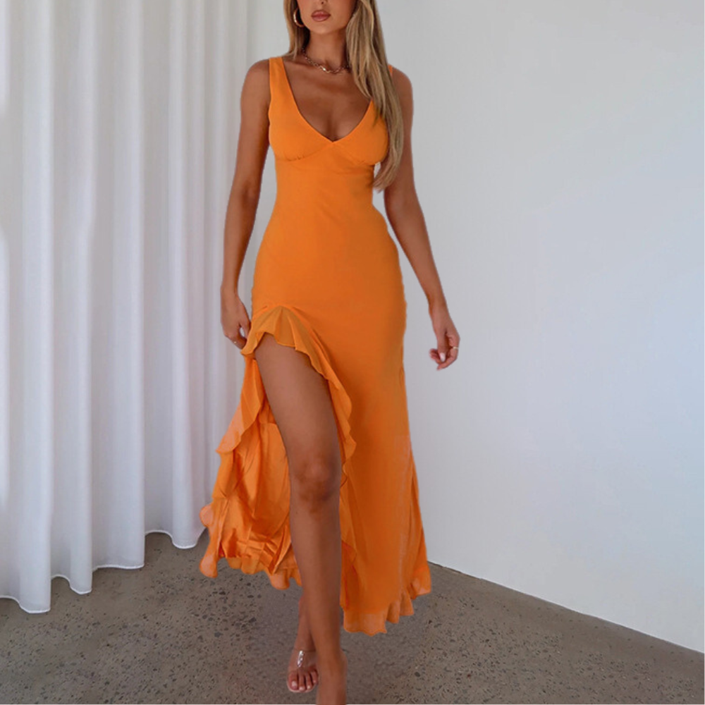Paige Women's Sleeveless V-Neck Maxi Dress Asymmetrical