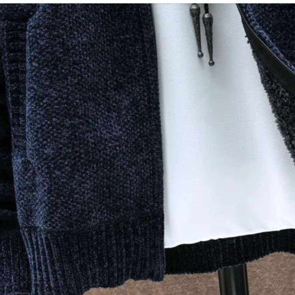 Men's Fleece Lined Hoodie Striped Zip Up Adjustable Drawstring