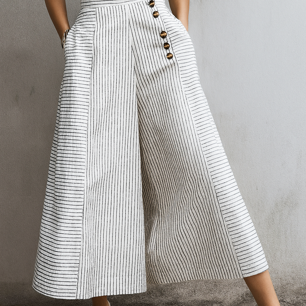 Women's Striped Wide Leg Trousers Lightweight High Waist - Vonnera