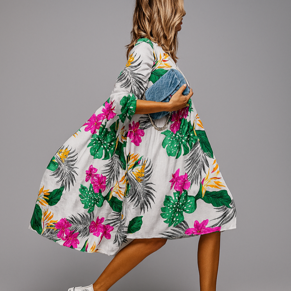 Women's Floral Midi Dress Oversized Cotton Print
