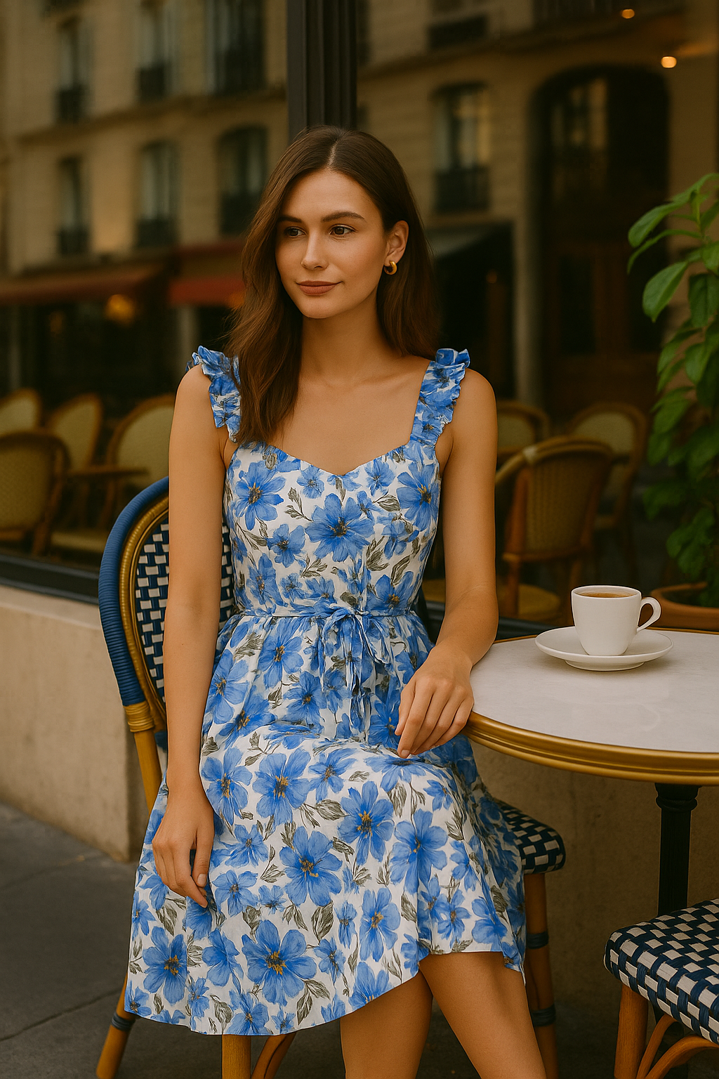 Women's Floral Midi Dress Blue Ruffled
