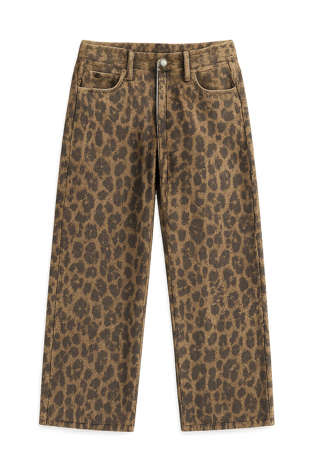 Women's Wide Leg Jeans Mid Waist Leopard Print