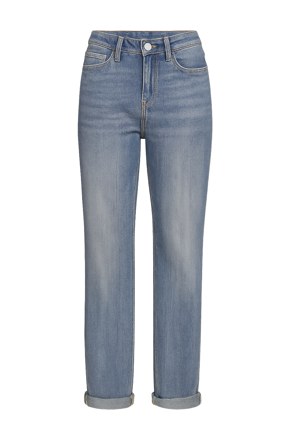 Women's Mid-Waist Straight Jeans Elastic Waist Machine Washable