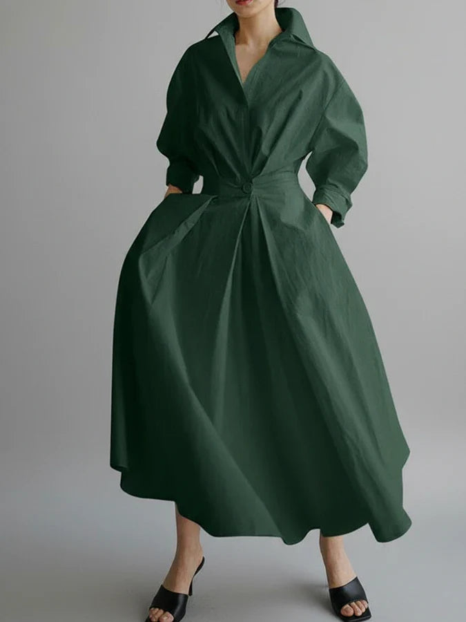 Women's A-Line Midi Dress with Collar