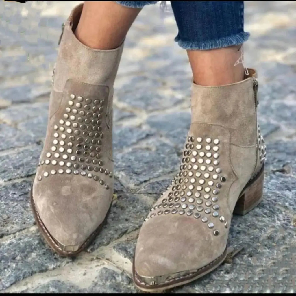 Women's Pointed Toe Ankle Boots Stud Style